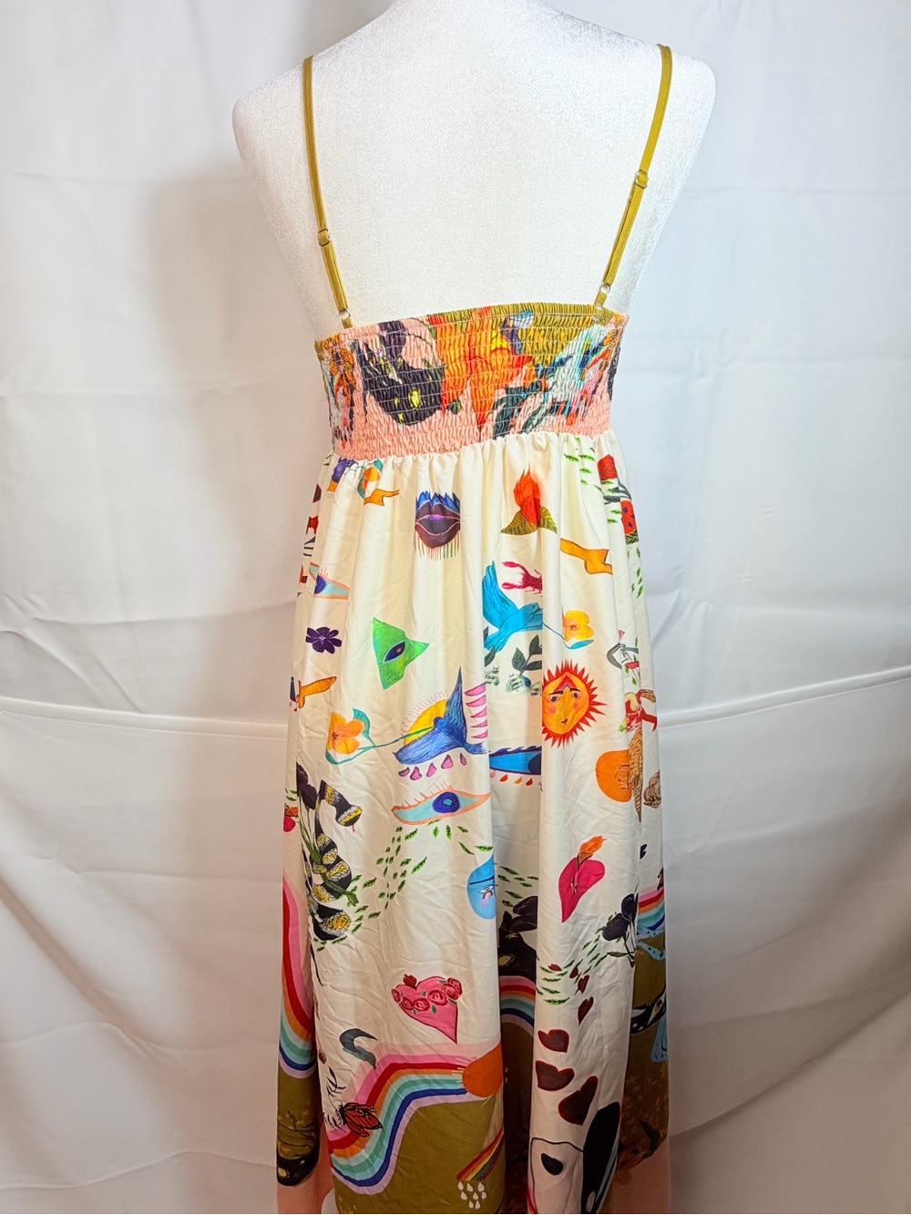 Whimsical Eclectic Multi Graphic Print Boho Artsy Statement Sundress Size Small - Picture 5 of 11
